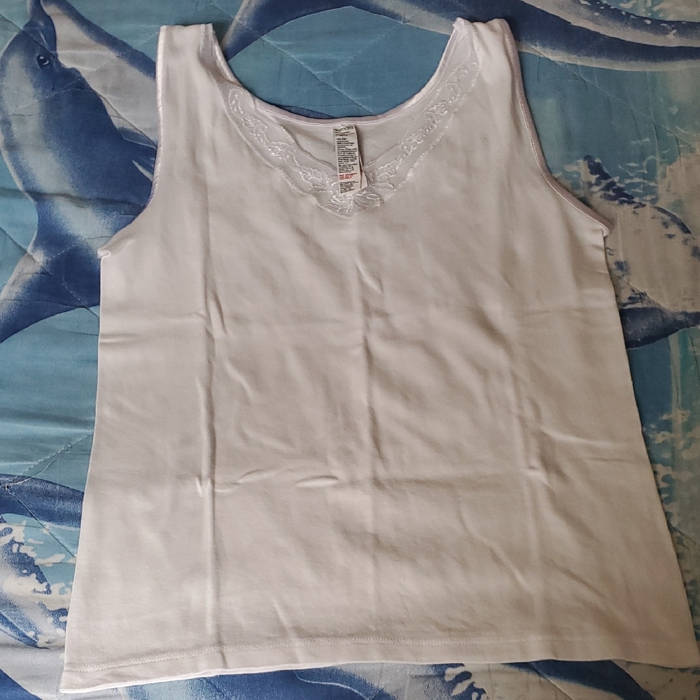 White Sleeveless Top with Lace Detail
